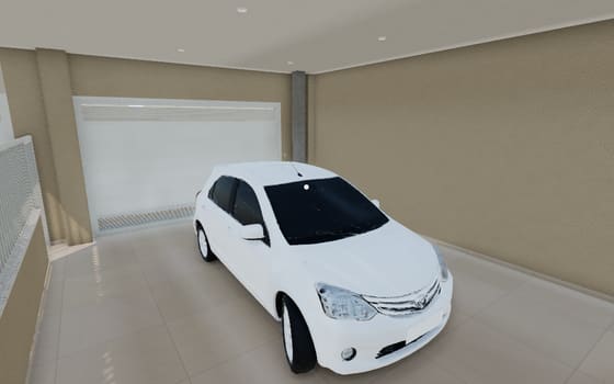 O carro da família estacionado na garagem.