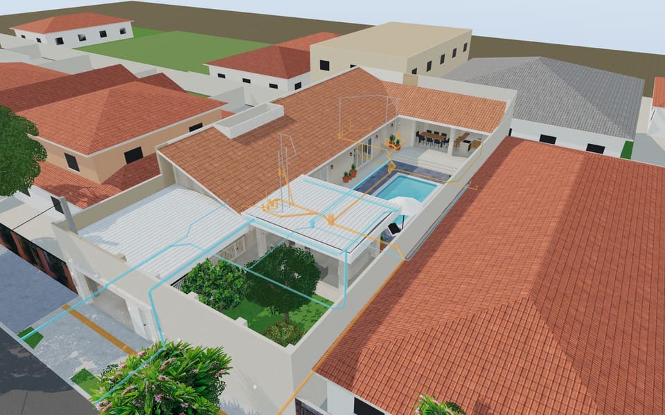 Raio-X só com a camada 2: tubos de esgoto, pluvial e ventilação.
